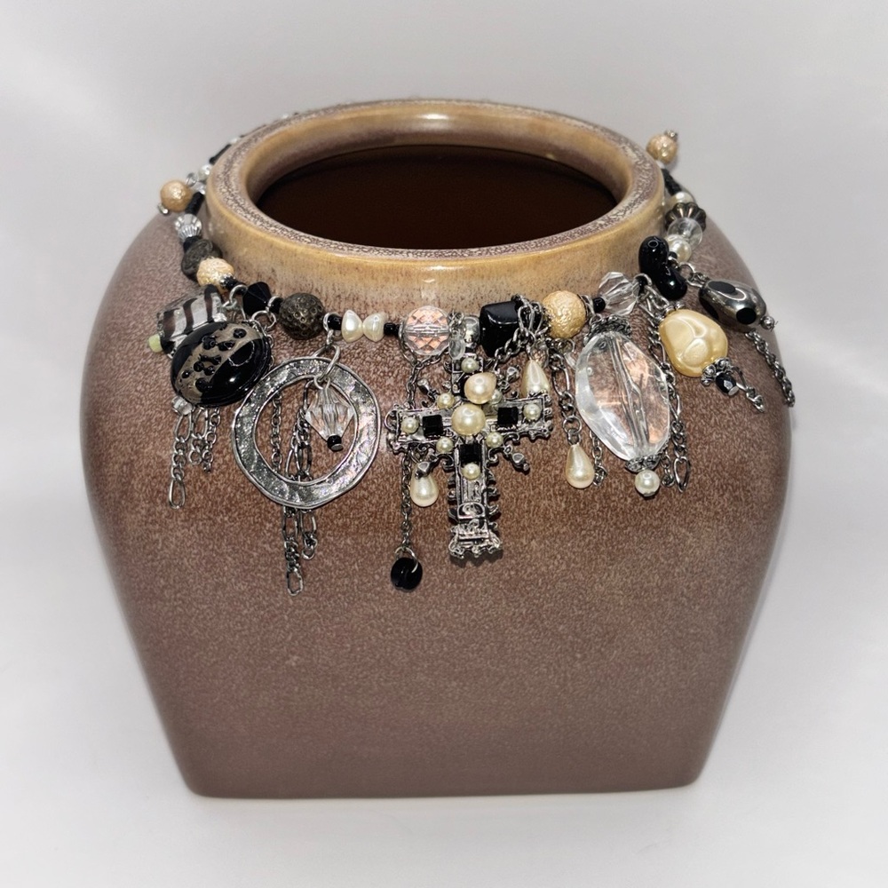 Boutique Choker Necklace Black Silver Crystal Charms - Picture 1 of 7